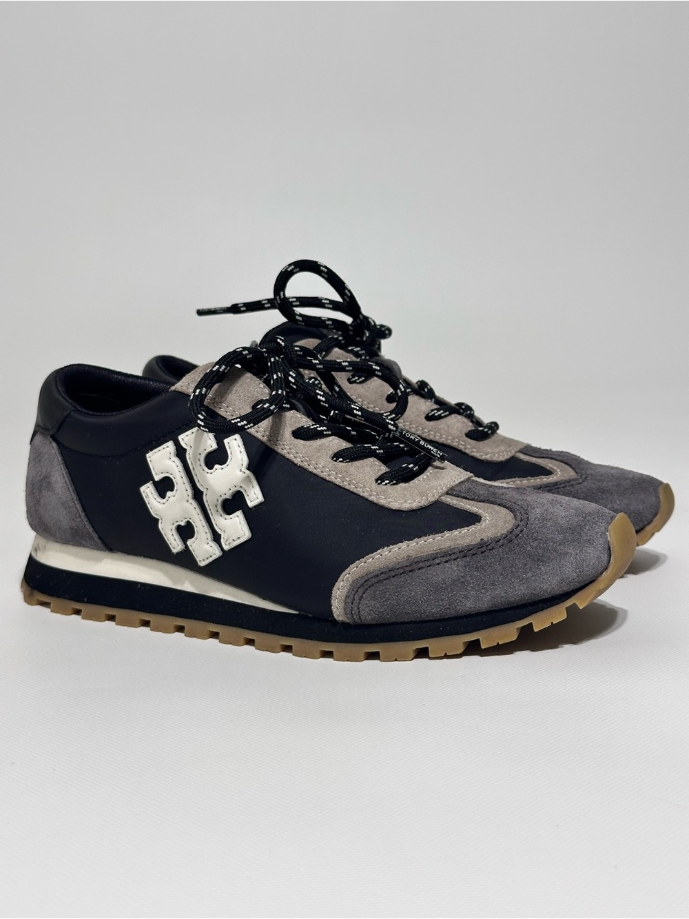 Tory Burch Black and Gray Suede-Trim Athletic Sneakers